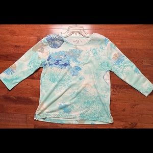 Palm Grove Women’s Size S Seashell Ocean Blue Shirt